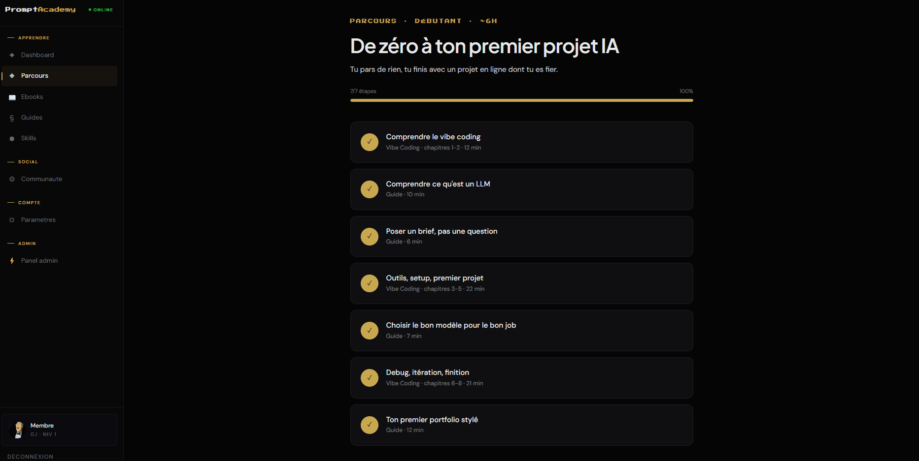 The Prompt Academy — SaaS de formation à l'IA appliquée
